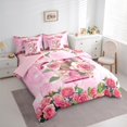 thumbnail image 3 of Homewish Girly Pink Monogrammed T Bedding Comforter Set 7pcs for Women, Valentines Day Queen Bedding Sets, Spring Garden Rose Reversible Queen Sheet Sets, Breathable Home Decor, 3 of 7