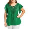 thumbnail image 1 of Innerwin T Shirt Solid Color Ladies Chiffon Tops Holiday V Neck Plus Size Tunic Blouse Dark Green 4XL, 1 of 5