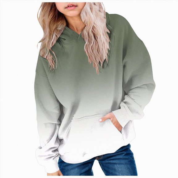 Staki Hoodies for Teen Girls Oversized Gradient Pullover Sweatshirts Cute Trendy Comfy Y2K Clothes 1-14Y(Green,9-10 Years)