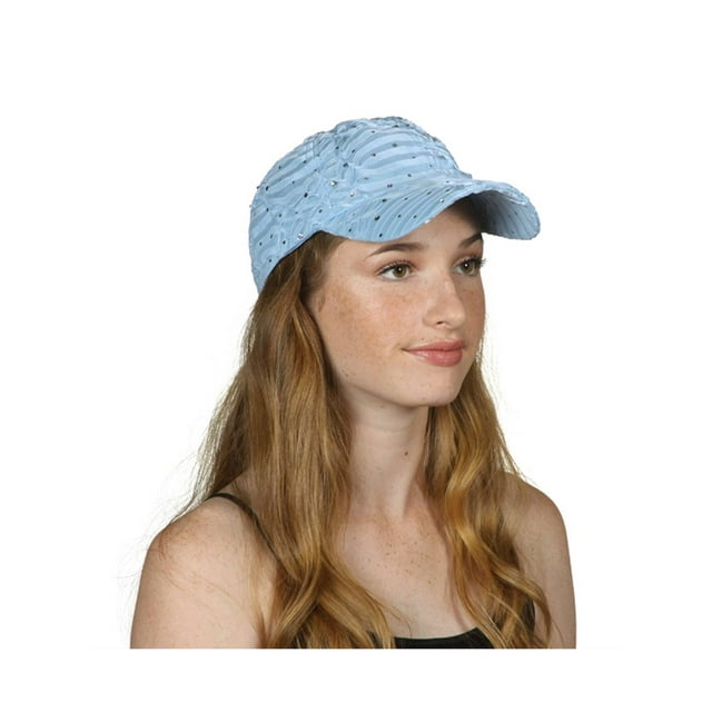 Womens Flower Sequin Trim Baseball Cap - Light Blue