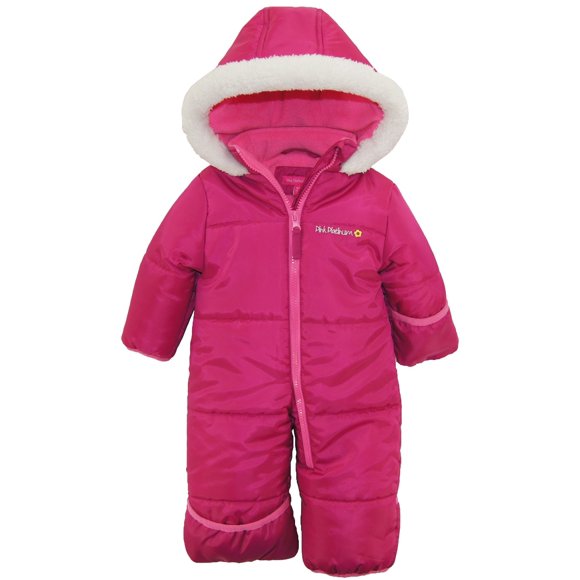 Pink Platinum Baby Girls' One-Piece Puffer Winter Snowsuit with Hood (Newborn & Infant), Size 18/24M, Berry