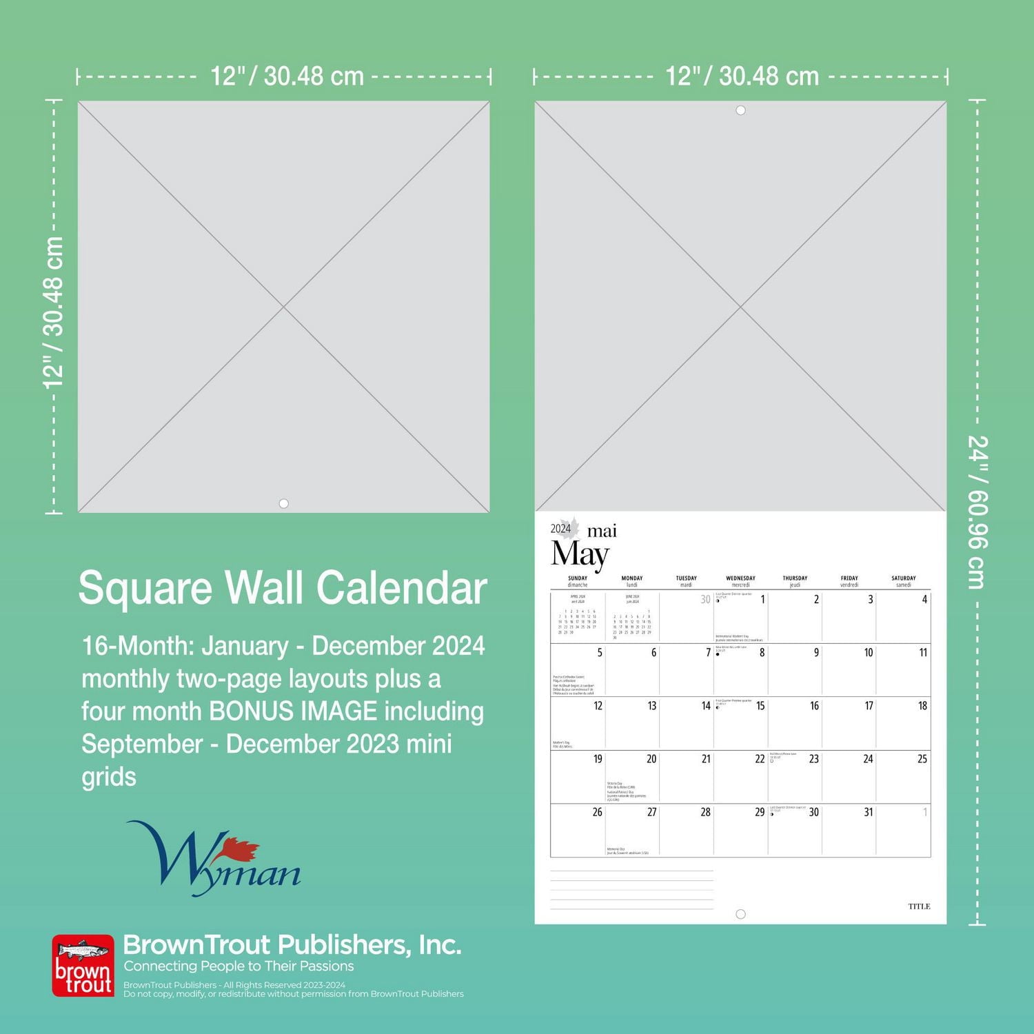 Wyman Publishing Coronation Street 2024 12x24 Inch Square Wall Calendar, 9781525611476