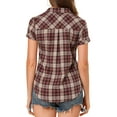 thumbnail image 3 of Unique Bargains Women's Casual Boyfriend Plaid Button Down Flannel Shirt XL Beige Red, 3 of 7