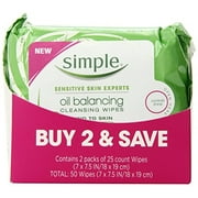 Simple Cleansing Facial Wipes, Oil Balancing 25 ct, Twin Pack