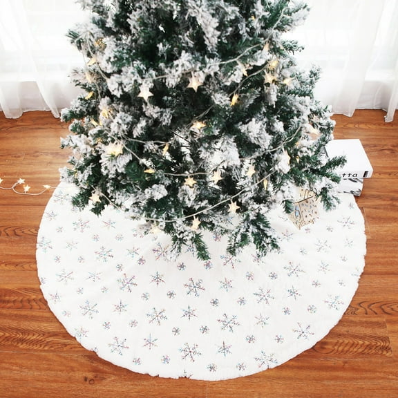 Today's Deals White Christmas Tree Skirt 36 Inches Faux Fur Tree Skirts Rose Gold Snowflakes Plush Tree Skirts Small Xmas Tree Skirt for Christmas Tree Decorations Ornaments