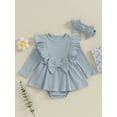 thumbnail image 2 of Bagilaanoe Newborn Baby Girl Rompers Dress Long Sleeve Bodysuit + Headband 3M 6M 9M 12M 18M Infant Fall A-line Dress, 2 of 9