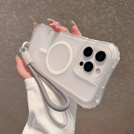 Allytechgroup iPhone 16 Pro Max Case with Hand Strap [Compatible with Magsafe] Matte Translucent Hybrid TPU PC Back Cover Corner Protector Anti-Scratch Slim Phone Case for iPhone 16 Pro Max White