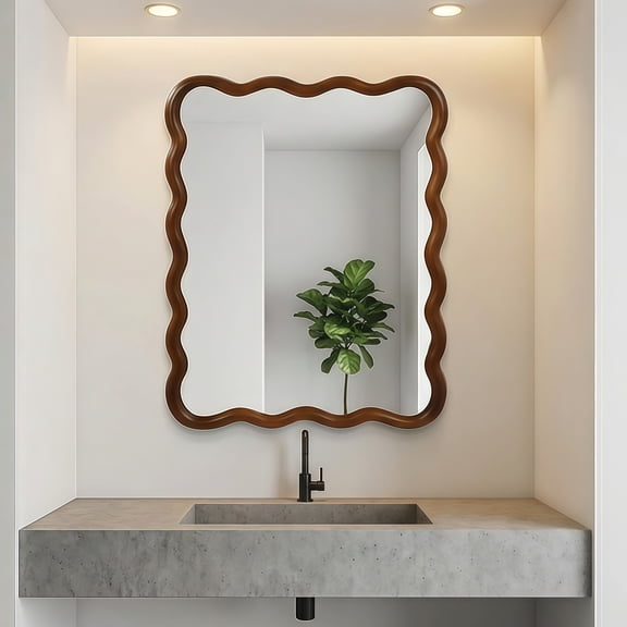 Jopath 30"x40" Wavy Rectangle Solid Wood Frame Decorative Mirror for Bedroom Bathroom Living Room Entryway Black Walnut Color