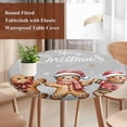 thumbnail image 4 of Gingerbread Grey Round Tablecloth, Fitted Table Cover with Elastic for 45"-54" Round Tables, Christmas Winter Snowflake Table Cloth Outdoor Indoor Dinning Party Waterproof Tablecloths, 4 of 7