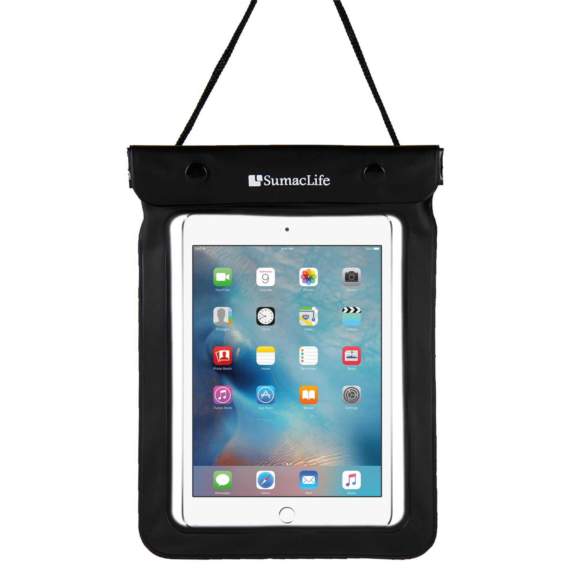 SumacLife Waterproof Triple Vinyl Zip Seal Carrying Bag with Removable Lanyard for Apple iPad Pro / iPad Air 2 / iPad 4th Generation