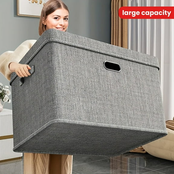 "XXL Foldable Storage Box with Removable Lid & Handle - Lightweight, Stackable, Washable Organizer for Bedroom, Closet, Portable Impact-Resistant Container Basket