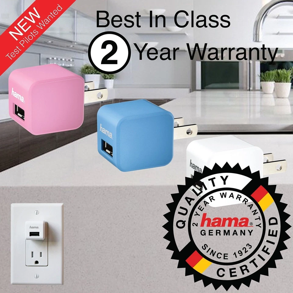 New Oem Hama 2.4 Amp Wall Home Charger Cube & 6Ft Micro Usb Cable Combo