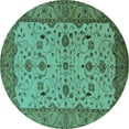 thumbnail image 1 of Ahgly Company Machine Washable Indoor Round Oriental Turquoise Blue Traditional Area Rugs, 4' Round, 1 of 4
