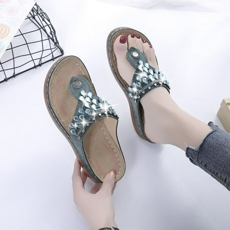 

Women s Wedge Heel Multicolor Rhinestone Flip Flops Beach Sandals And Slippers
