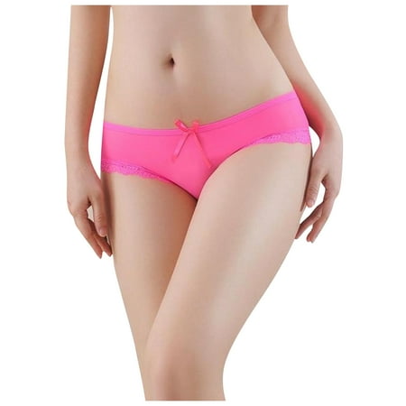 

BIZIZA Womens Briefs Sexy Strappy Seamless Lace See Through Panties Hot Pink S