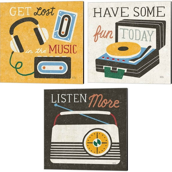 Great Art Now Retro Desktop by Michael Mullan 3 Piece Canvas Art Set Each 14W x 14H