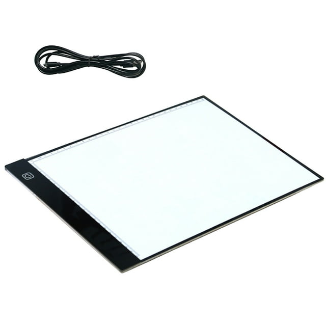 A4 Copy Board LED Light Writing Desk Third Gear Illuminating Board Calligraphy Drawing Board with Scale Stencil Artist Drawing Lightbox Pad Board with USB Cable (Black)