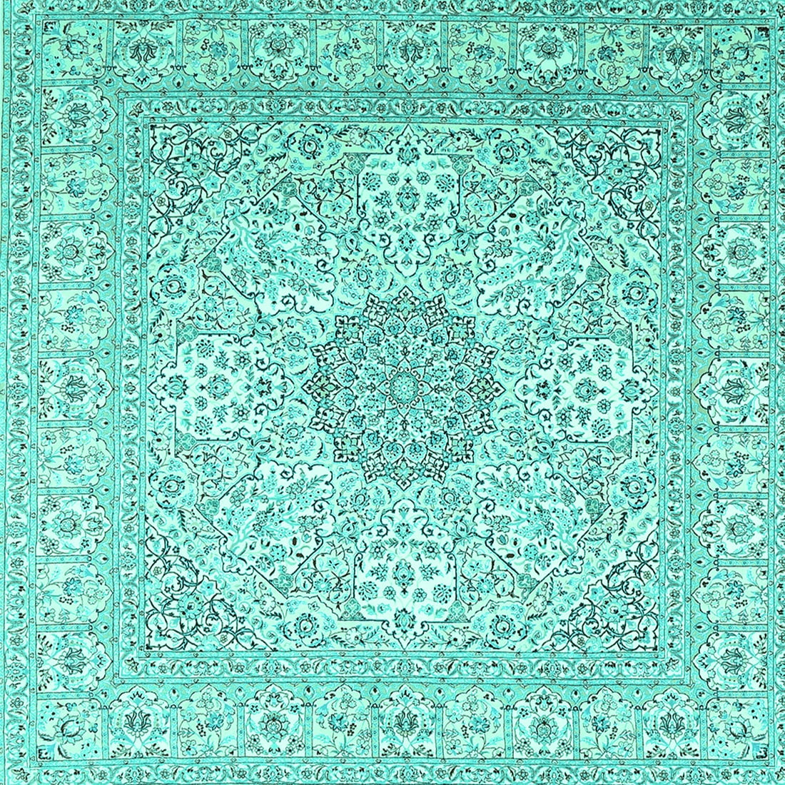 Ahgly Company Indoor Square Medallion Turquoise Blue Traditional Area ...