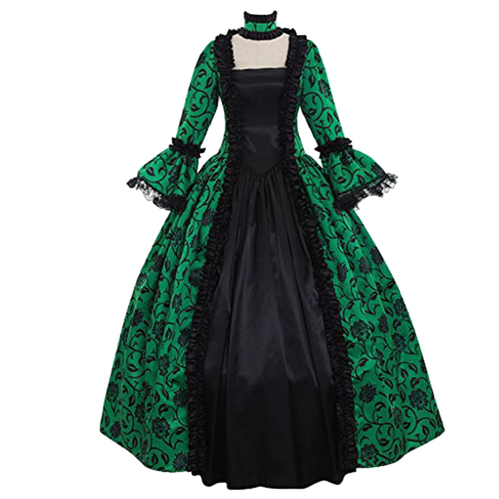 Details about   Halloween Cosplay Costumes Vintage Dress Medieval Gothic Lace Fancy Maxi Dress 