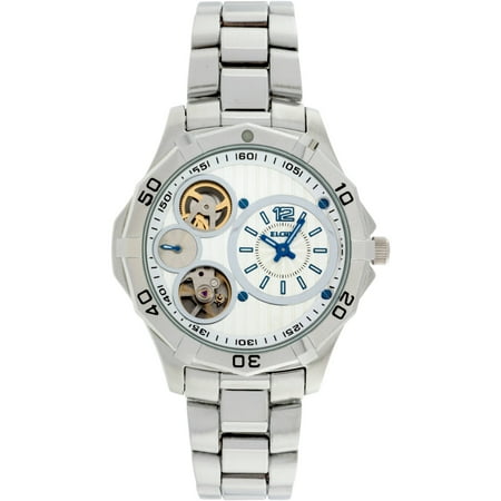 Elgin Men's Silver-Tone Round Case White and Silver Dial Semi Automatic Bracelet Watch