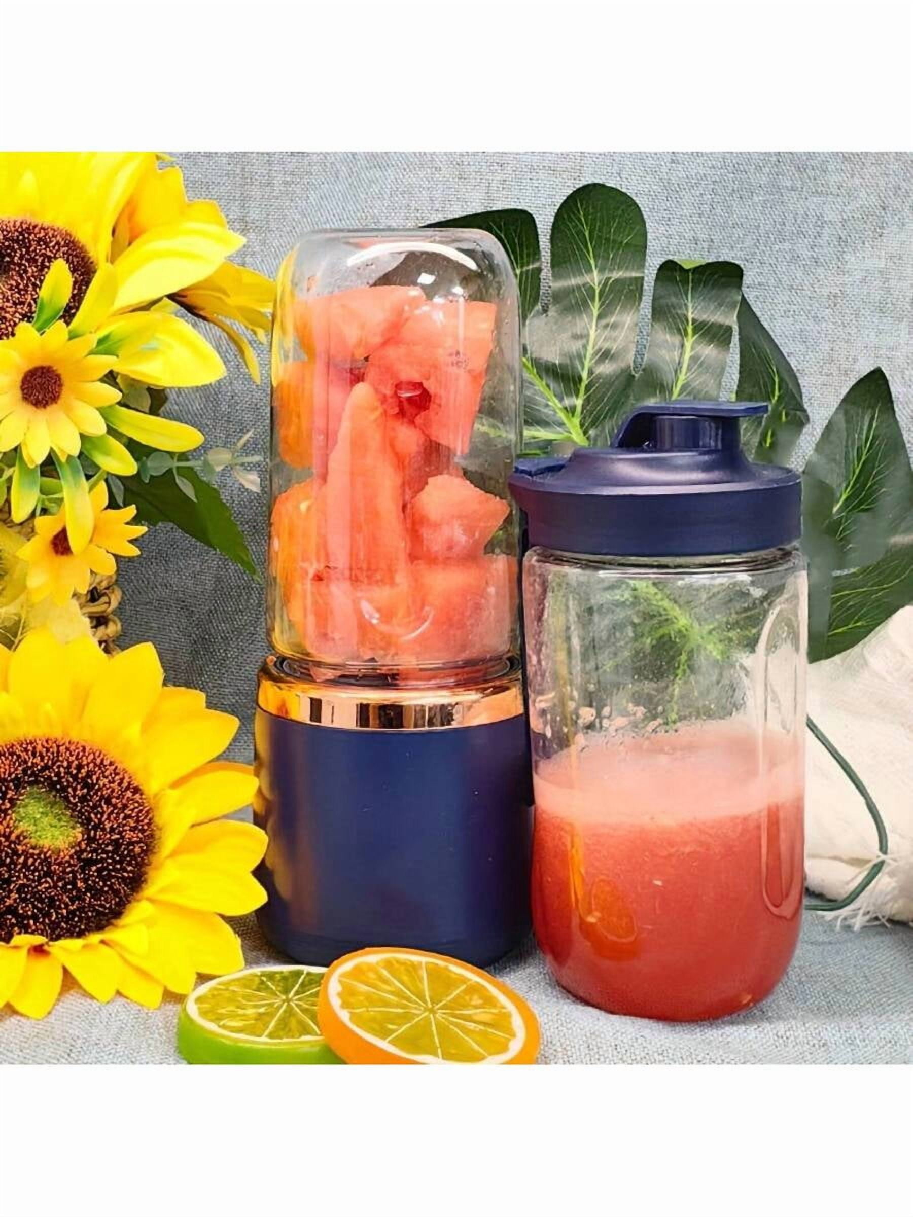 USB Rechargeable Portable Juicer Blender Cup - 6 Blades, Compact Multi-Functional Mixer for Travel, Camping, Home - Durable Navy Blue Food Processor, Modern Kitchen Tool
