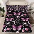 thumbnail image 2 of Homewish 4-Piece Flying Purple Butterflies Pink Floral Dreamy Princess Queen Microfiber Bedding Set, 2 of 7