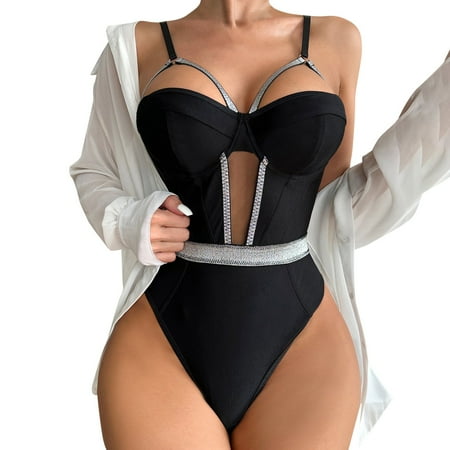 adviicd Lingerie For Women Naughty Women One Piece Lingerie Lace Bodysuit Deep V Teddy Black S