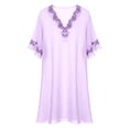 thumbnail image 4 of Womens Lace Sleeve Nightgown Solid Color Ice Silk Short Sleeve Midi Loose Purple XXXXL, 4 of 4