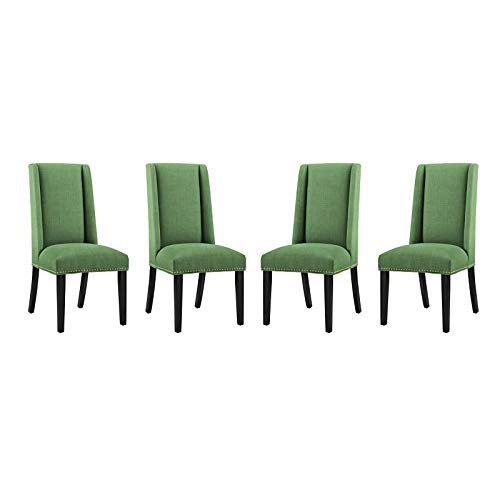 Modway Baron Modern Tall Back Wood Upholstered Fabric Dining Chairs, Green