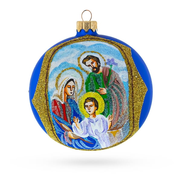 Sacred Holy Family Glass Ball Christmas Ornament 4 Inches