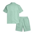 thumbnail image 6 of Sewkxo 2 Piece Set for Men Short Sleeves Lapel Button Up Shirts Drawstrings Beach Shorts Summer Beach Casual Suits with Pockets,Light Green L, 6 of 6
