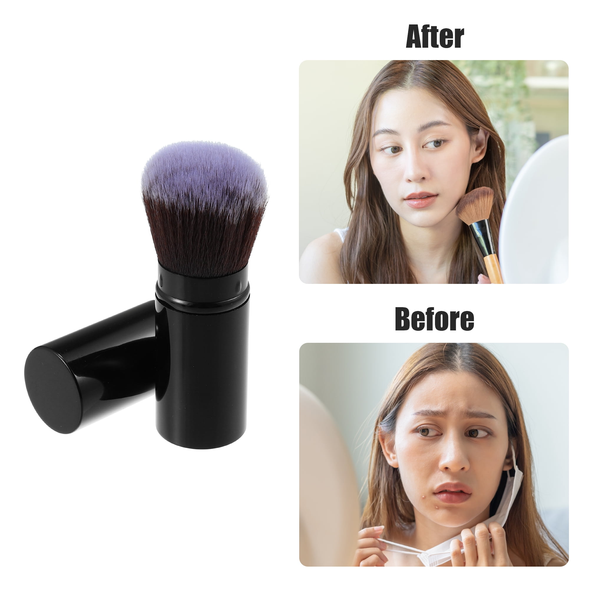 Unique Bargains Makeup Brush Kit Travel Retractable Angled Brush Highlight Black 2 Pcs