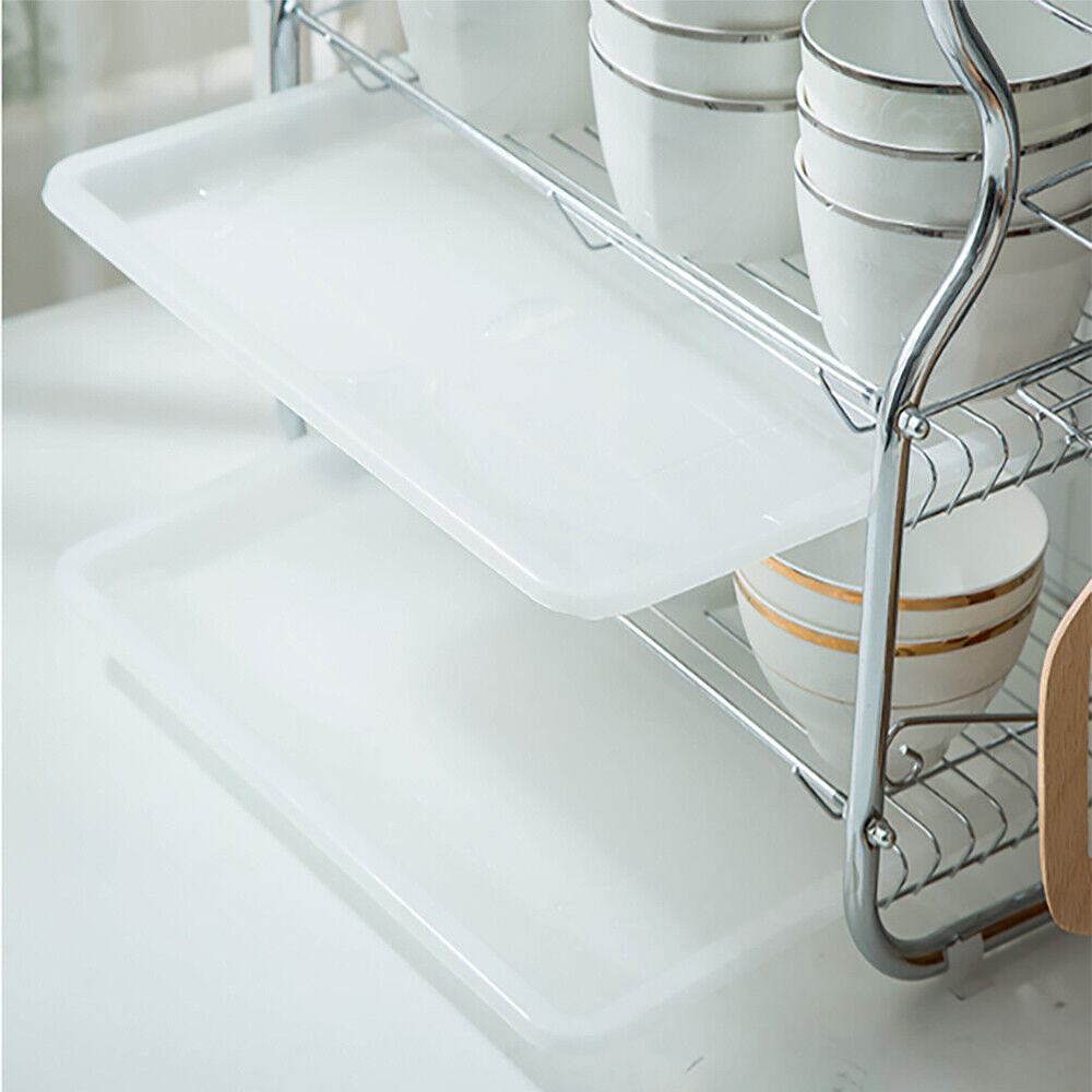 3-Tier Dish Drying Rack with Tray Utensil Holder, Large Capacity Dish Drainer with Cutting Board Holder for Kitchen Counter Organizer Storage