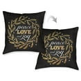 thumbnail image 2 of Laural Home  Black/Green Polyester 18-inch x 18-inch 'Peace, Love and Joy' Wreath Decorative Pillow Green, 2 of 2