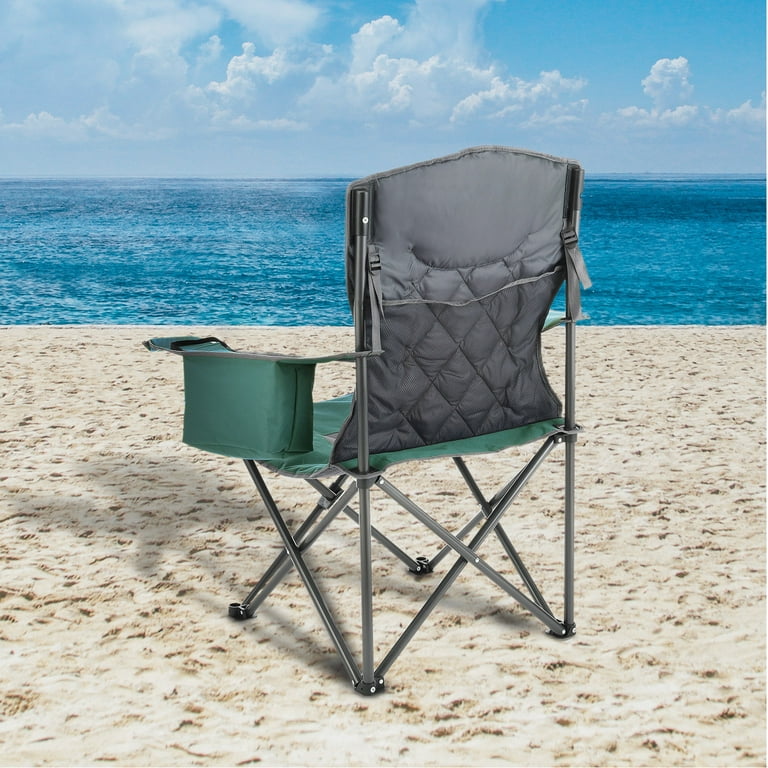 Portable Folding Camping Quad Chair w/ 6-Can Cooler Green