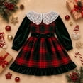 thumbnail image 6 of Girls Long Sleeve Velvet Plaid Dress With Lace Collar – Elegant Ruffle Christmas Party Gown – Versatile Kids Clothing for Holiday Dance Photoshoot (Ages 2-8 Years), 6 of 6