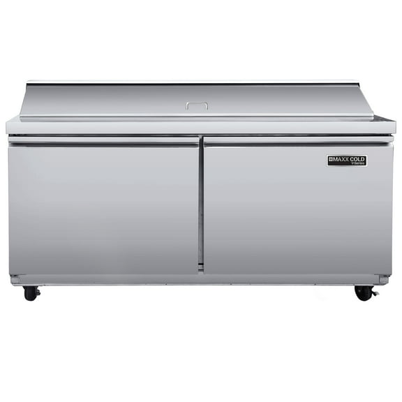 Maxx Cold V-Series 2 Door Refrigerated Mega Top Prep Table, 60"W, 16.7 cu ft, in Stainless Steel (MVR60MHC)