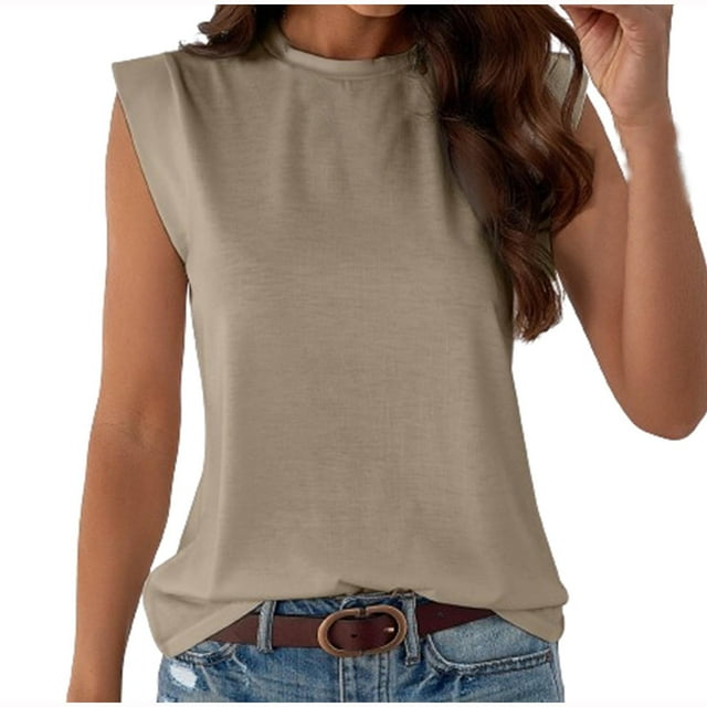 Timegard Sleeveless Tops for Women Crew Neck Casual Sports Tank Top Solid Color Basic Shirts