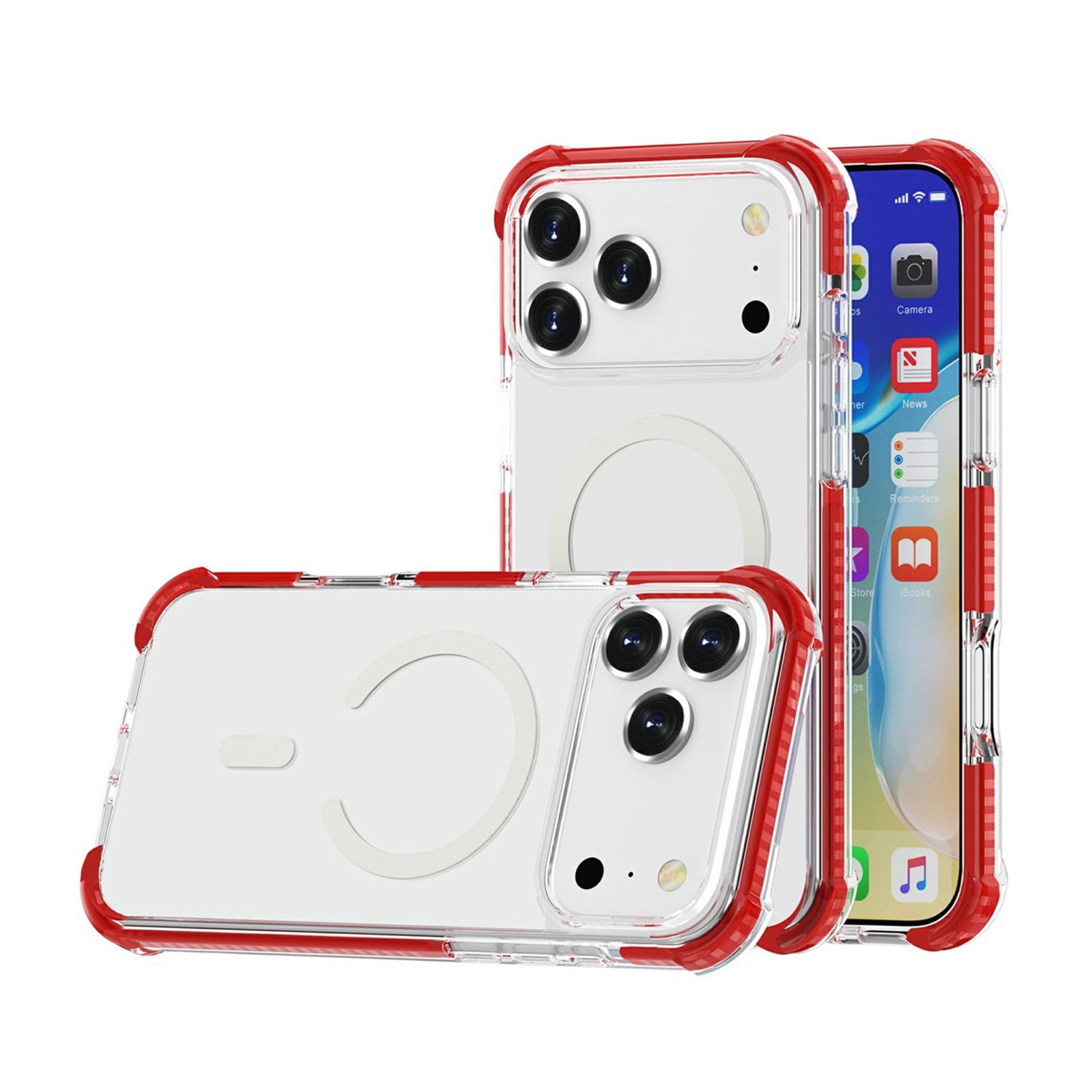 Durable TPU Mesh Armor Case with Wireless Charging for iPhone 17 Pro Max - Red