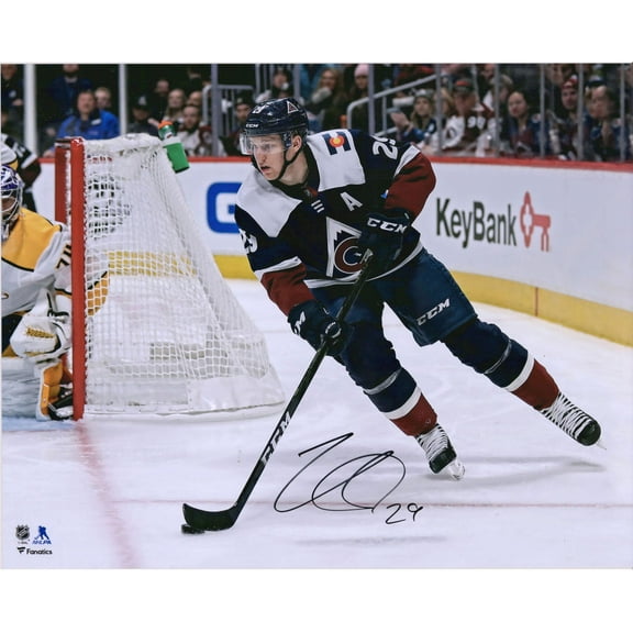 Nathan MacKinnon Colorado Avalanche Autographed 16" x 20" Navy Jersey Skating Photograph - Fanatics Authentic Certified