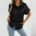 thumbnail image 4 of Annhoo Womens Satin Silk Shirts Button down V Neck Rolled Short Sleeve Tops Turndown Collar Comfy Casual Blouses, 4 of 6
