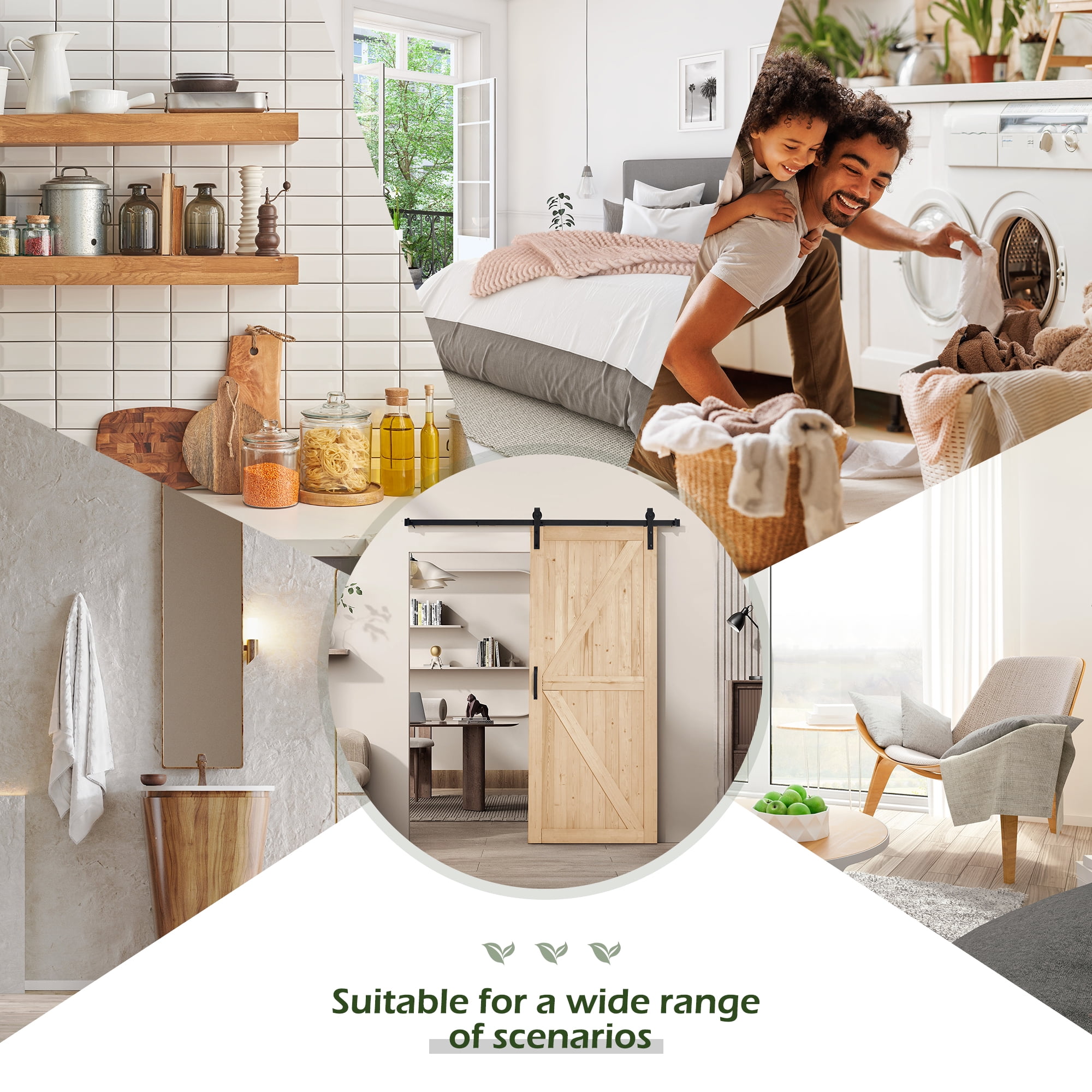 MELLCOM 36x84in Spruce Sliding Barn Door with 6.6FT Hardware Kit, DIY Stainable for Closet & Interior Rooms, Natural