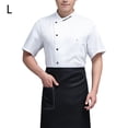 thumbnail image 2 of Abrigo de chef de verano Botones de uniforme de chef de poliéster con bolsillos delanteros Traje de cocina Cocina de moda suministros para cafetería blanca l Advancent LF000330-08, 2 of 7