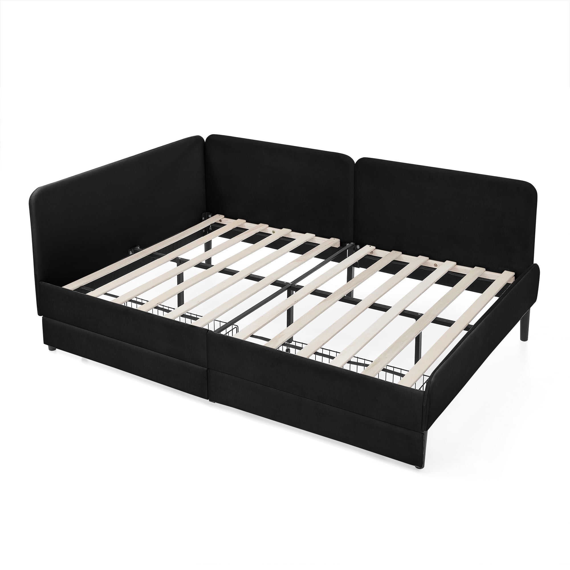 AENKYO Full Size Upholstered Daybed with Adjustable Backrest, Velvet Sofa Bed Frame with 2 Storage Drawers, Black