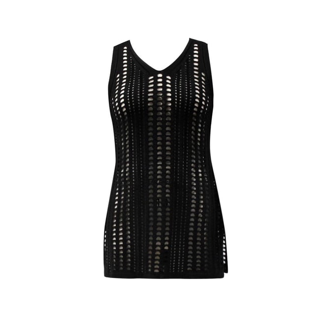 Ropa Playa Ocean Pacific para Mujer Vestido Corto Crochet Cuello V Sin Mangas Negro Talla EG