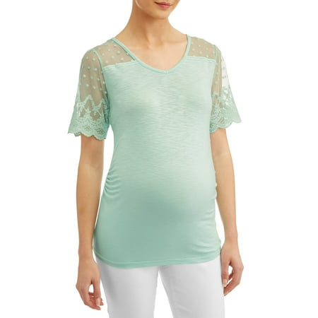 - Maternity Short Sleeve Top with Lace Yoke & Sleeves