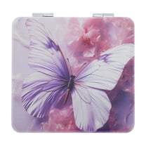 Unique Bargains 1 Pc Durable Retro Butterfly Makeup Mirror for Travel Vacation Purple Pink PU Stainless Steel Glass