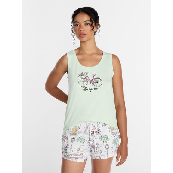 Joyspun Women's Tank Top and Shorts Pajama Set, 2-Piece, Sizes XS-3X