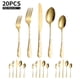 thumbnail image 1 of Juego de cubiertos de acero inoxidable de 20 piezas Juego de cubiertos de cubiertos pulidos con espe Meterk Dorado, 1 of 7