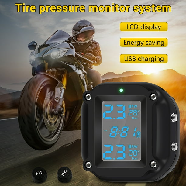 Motorcycle Tire Pressure Monitor System TPMS Auto Bike Tyre Alarm LCD ...